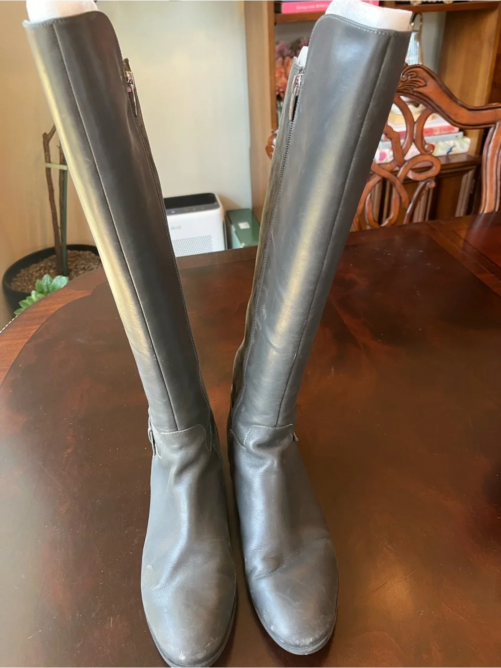Marc Fisher Grey Leather & Suede Over-the-Knee Riding Boots